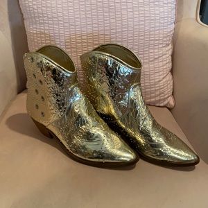 Free People x Farylrobin Gold Vegan Leather Western Boots - 6